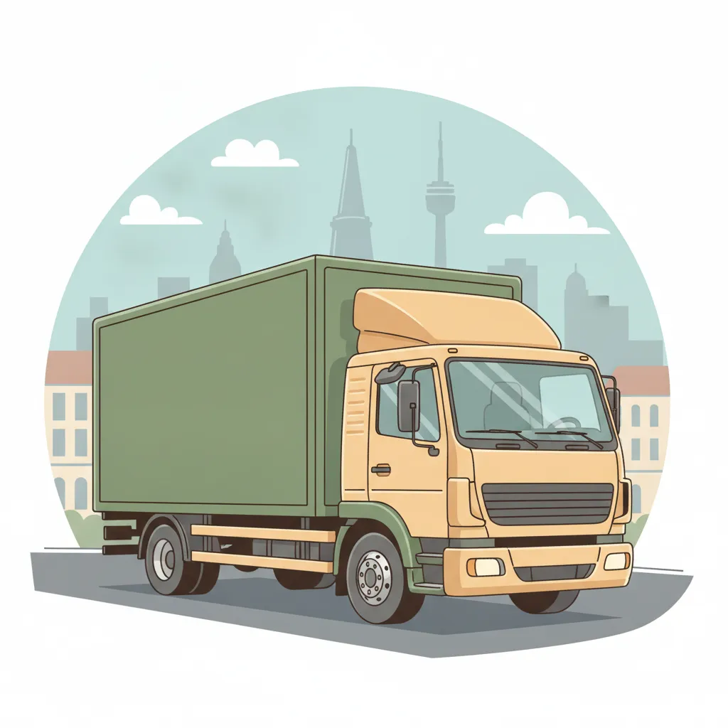 Comic-Illustration: geschlossener Umzugstransporter erreicht Leipzig – Umzug von Dresden nach Leipzig